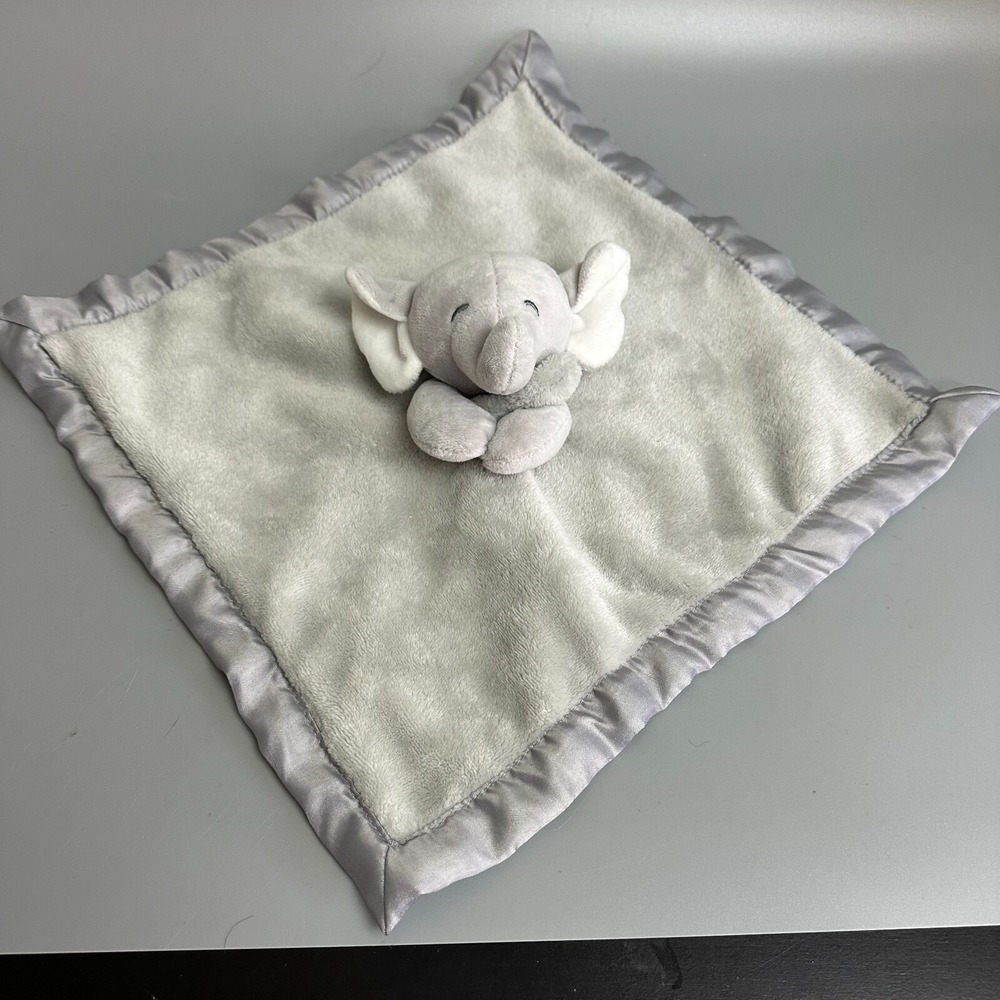 Carters Gray Elephant Security Blanket Lovey Satin Trim Plush Baby Snuggler 2016